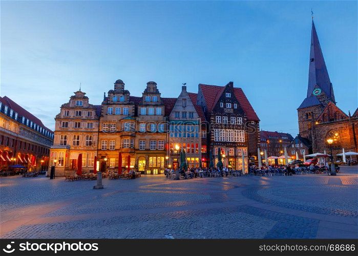 Bremen. The central market square. Town Hall.. Old medieval market square in the historic part of the city. Bremen. Town Hall. Germany. Bavaria.