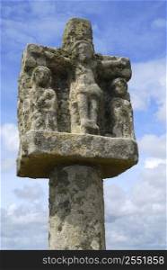 Breton stone cross near Tumulus Saint-Michel church in Carnac, South Brittany, France