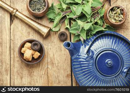Brewed delicious herbal tea with melissa leaf. Herbal tea with melissa