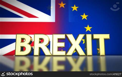 Brexit British referendum UK concept with golded sign and Union Jack and EU flag with transition effect on background 3D illustration.