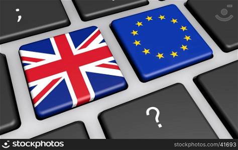 Brexit concept with UK and EU flag on a computer keyboard 3D illustration.