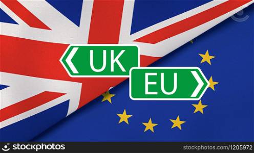 Brexit. EU and UK flags, breaking news background. High quality 3d illustration. Brexit. EU and UK flags, news background. 3d illustration