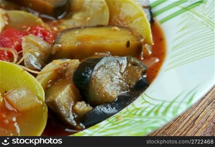 Briami - Greek Ratatouille.Baked Vegetables with eggplant, paprika and tomato.