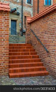 brick building and staircase close-up in the city