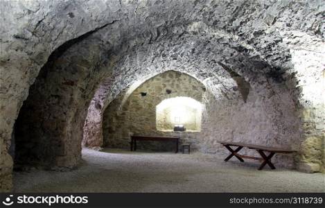 Brick cellar with white light