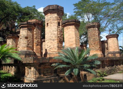 Brick columns of cham temple in Nha Trang, Vietnam