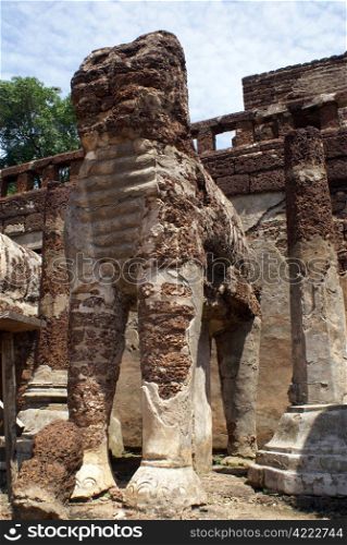 Brick elephant in wat Chang Lom, Si Satchanalai, Thailand