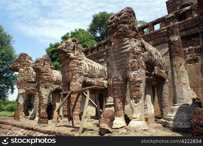 Brick elephants in wat Chang Lom, Si Satchanalai, Thailand