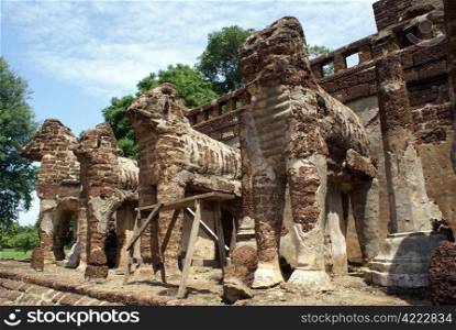 Brick elephants in wat Chang Lom, Si Satchanalai, Thailand