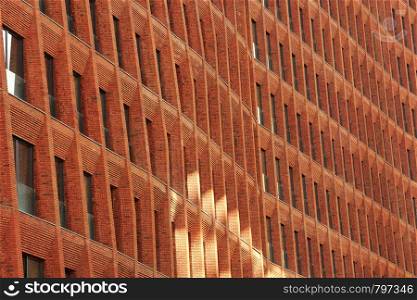 Brick facade design of modern residential building.