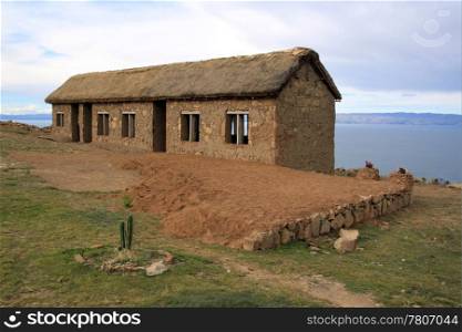 Brick house on the hill of island Isla del Sol, Bolivia