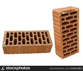Brick in two views isolated on white.One horizontal and one vertical.