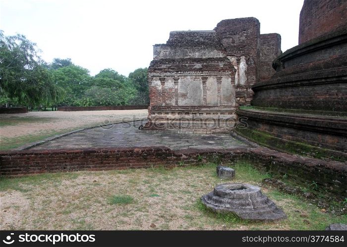 Brick shrine near big brick stupa Rankot Vihara in Polonnaruwa, Sri Lanka