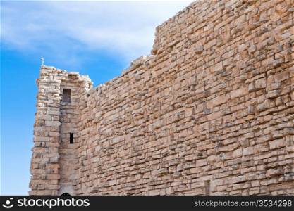brick stone wall of ancient crusader Kerak castle, Jordan