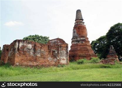 Brick stupa and ruins in Ayuthaya in central Thailand