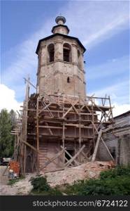 Brick tower in monastery in Ostashkov, Russia