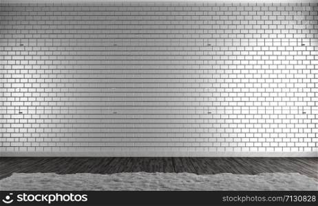 brick wall and wood floor and white carpet. 3D rendering
