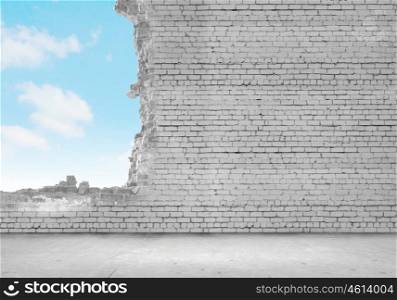 Brick wall. Background image with brick damaged wall. Place for text
