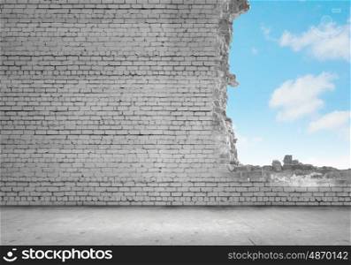 Brick wall. Background image with brick damaged wall. Place for text