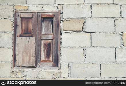 brick wall background. Old brick wall with window