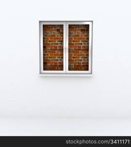 brick wall with a window over white