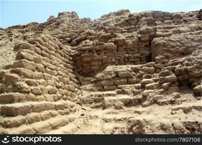 Brick walls and ruins Huaca de la Luna, north Peru