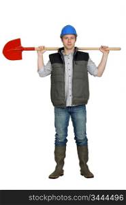 bricklayer holding shovel