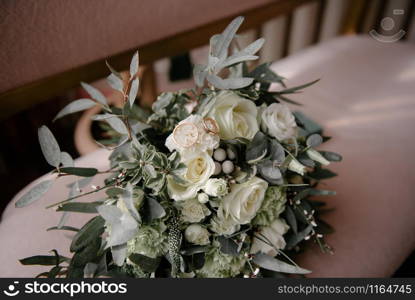 Bridal bouquet of flowers of the bride. Bridal bouquet of flowers of the bride close up