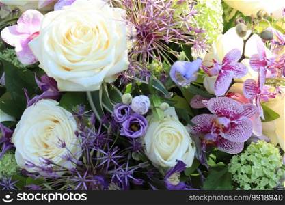 Bridal bouquet, various flowers in white and different shades of pink