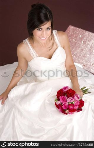 Bridal Portrait Happy Attractive WOman White Wedding Gown