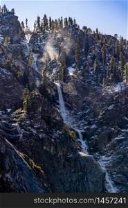 Bridalveil Falls waterfall in Yosemite National Park San Francisco in North California United States. USA National park landmark and famous tourist spot for travel destination and adventure concept.