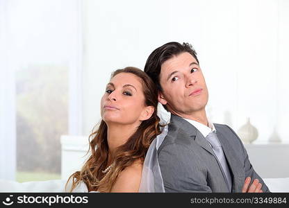 Bride and groom being mad at each other