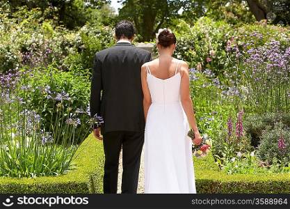 Bride and Groom in Garden