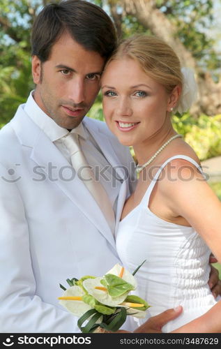 Bride and groom on their wedding day