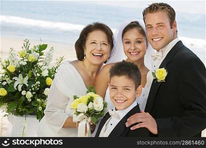 Bride and Groom With Mother and Brother