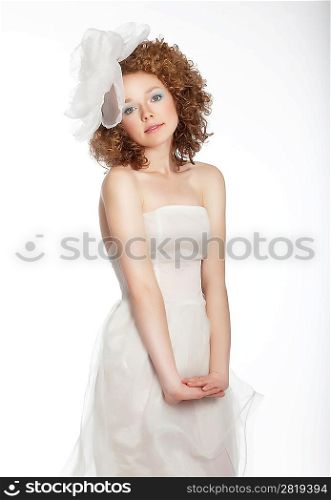 Bride beautiful portrait. Wedding white dress and bow. Sensuality and beauty