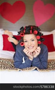 Bride Getting Ready For Wedding With Hair In Curlers