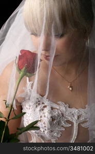 bride girl look at you very beautiful in white