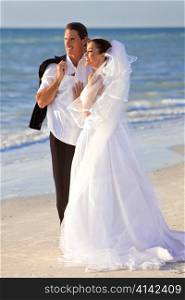 Bride & Groom Married Couple at Beach Wedding