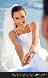 Bride & Groom Married Couple at Beach Wedding