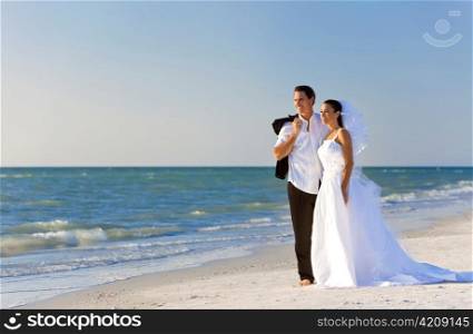 Bride & Groom Married Couple at Beach Wedding