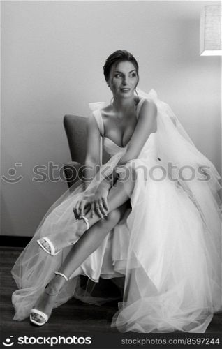 bride in a white dress at the training c&inside the hotel