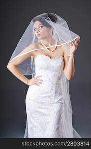 Bride in wedding dress in studio shooting