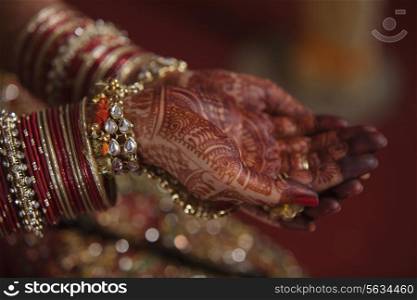 Bride&rsquo;s hands covered with henna