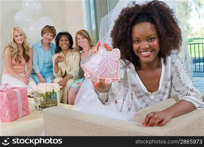 Bride showing wedding decoration