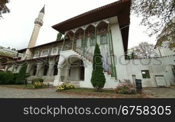 bride up the steps of Big Khan Mosque Bakhchisaray Palace Bakhchisaray, Crimea, Ukraine Wide Shot