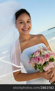 Bride With Bouquet on Beach