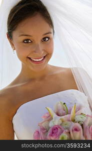 Bride With Bouquet on Beach