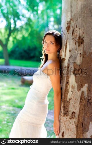 bride woman happy posing in outdoor tree park