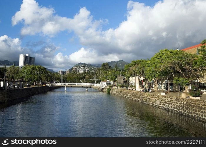 Bridge across a river, Honolulu, Oahu, Hawaii Islands, USA